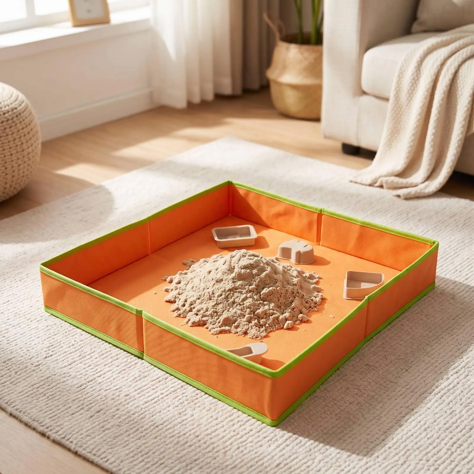 Foldable Children Sandbox Tray with 8cm Side Walls for Sensory Play Travel Toy Storage
