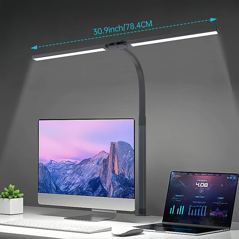 Luminária de Mesa LED Regulável com Duas Cabeças, Luz de Fixação para Proteção Ocular, Ideal para Monitor de Computador, Mesa, Home Office, Desenho, Leitura e Estudo