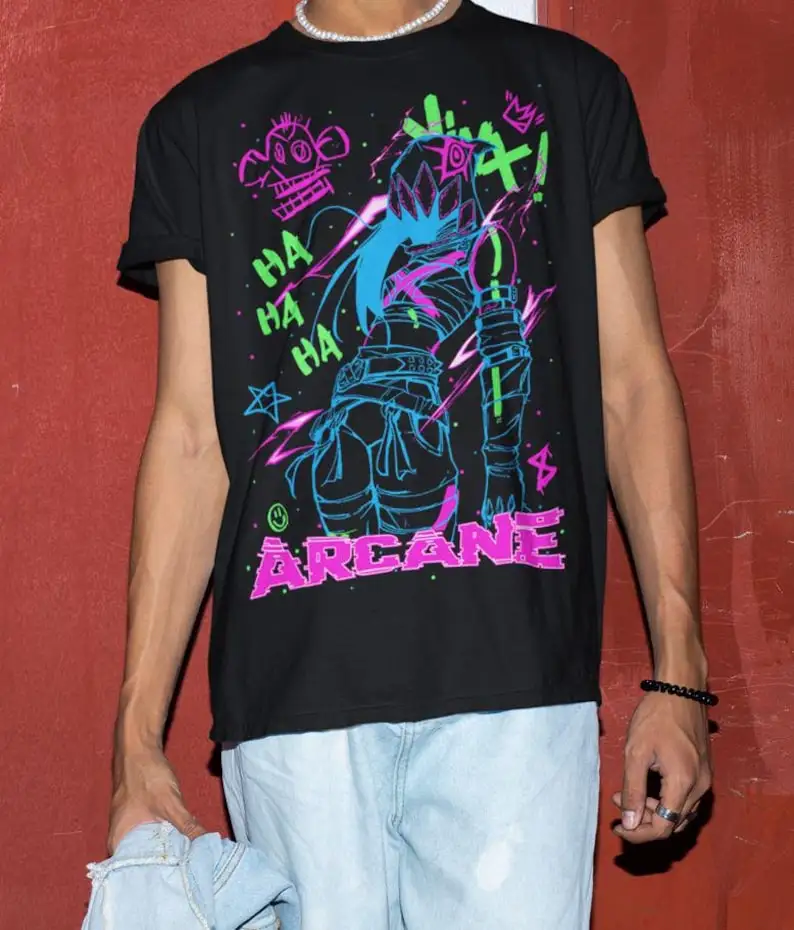 Jinx Arcane T-Shirt Japanese Anime Cartoon Jinx Arcane Graphic Shirt All Size