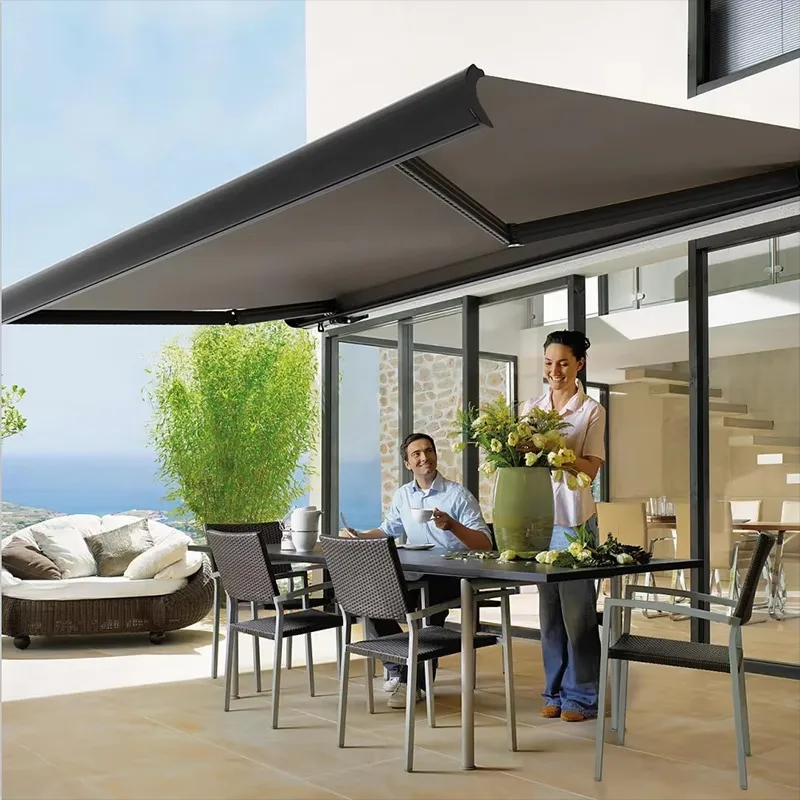 Retractable Awning Electric Full Cassette with Remote Control Luxury Style UV Protection for Outdoor Garden Patio