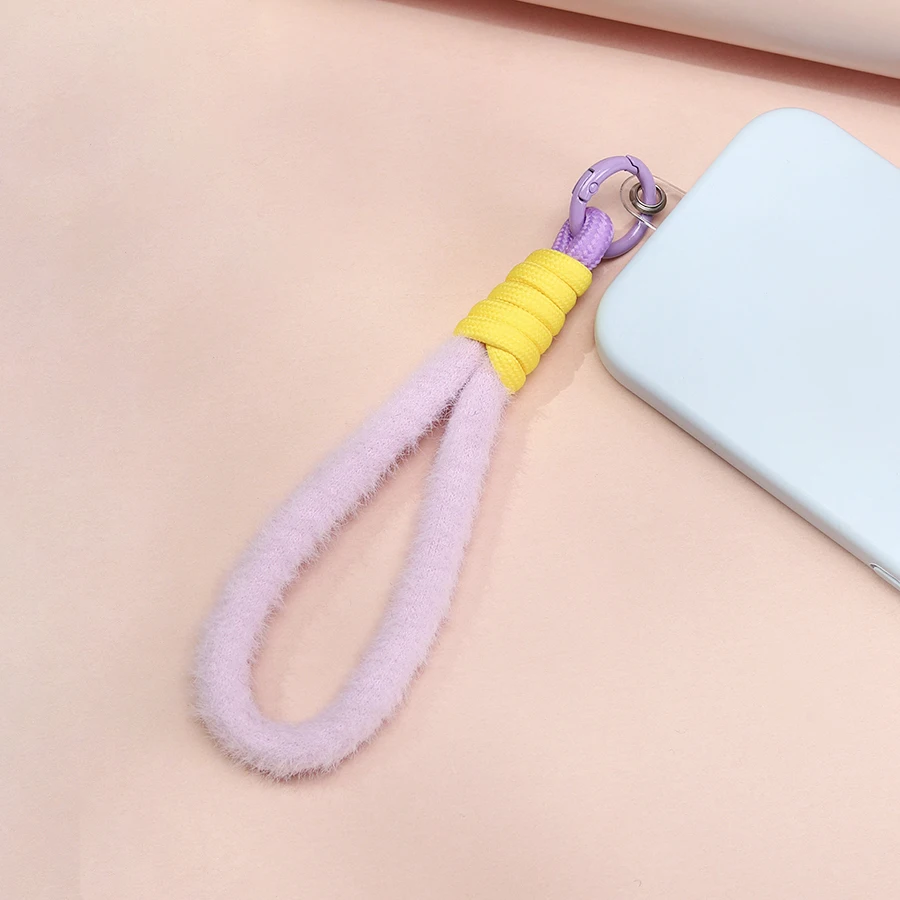

New Fashion Plush Phone Wrist Lanyard With Clear Patch 5 Color Options Durable Shockproof Wristlet Leisure Versatile Accessories