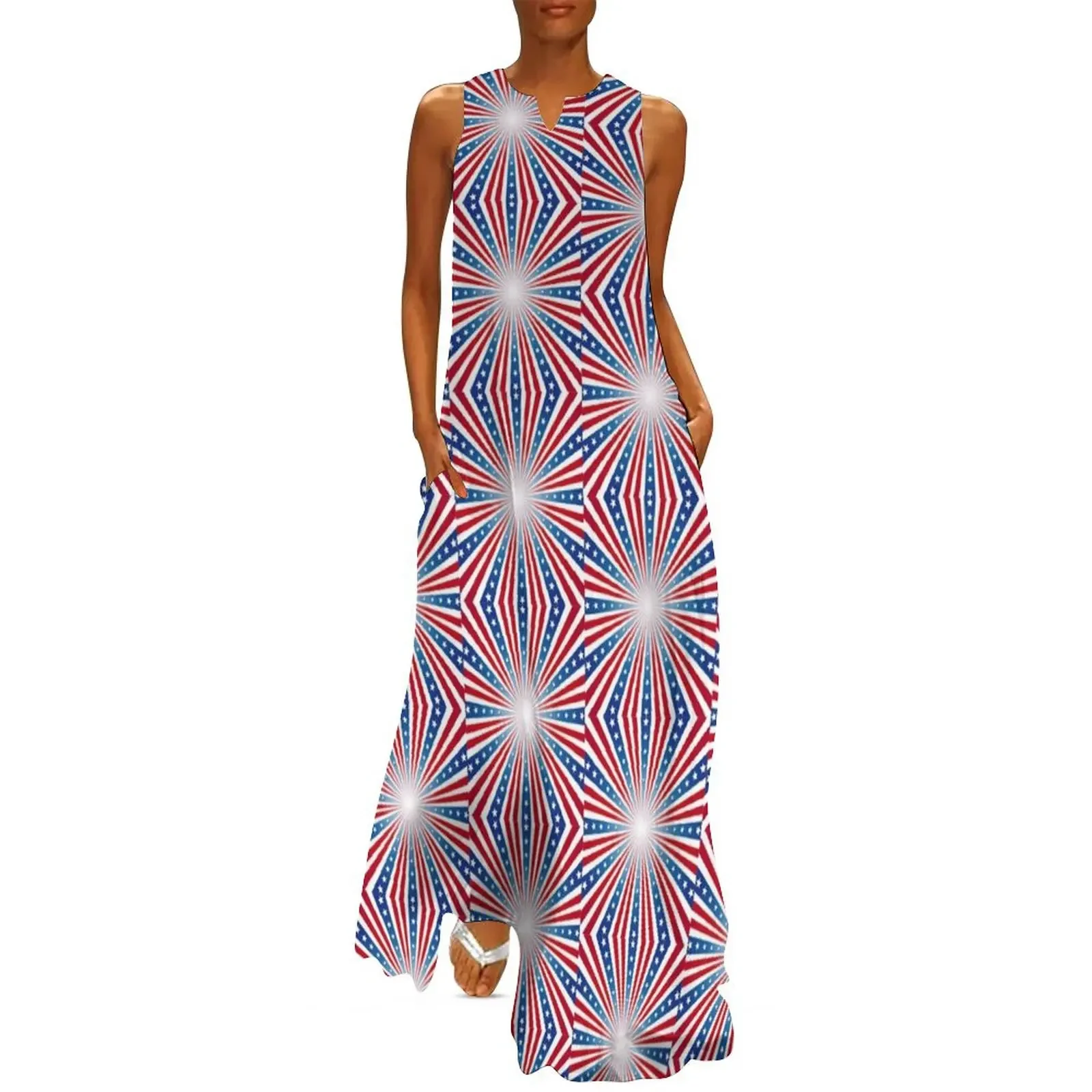

Red White and Blue Stars and Stripes Pattern Long Dress dresses for womens Womens dresses Dress