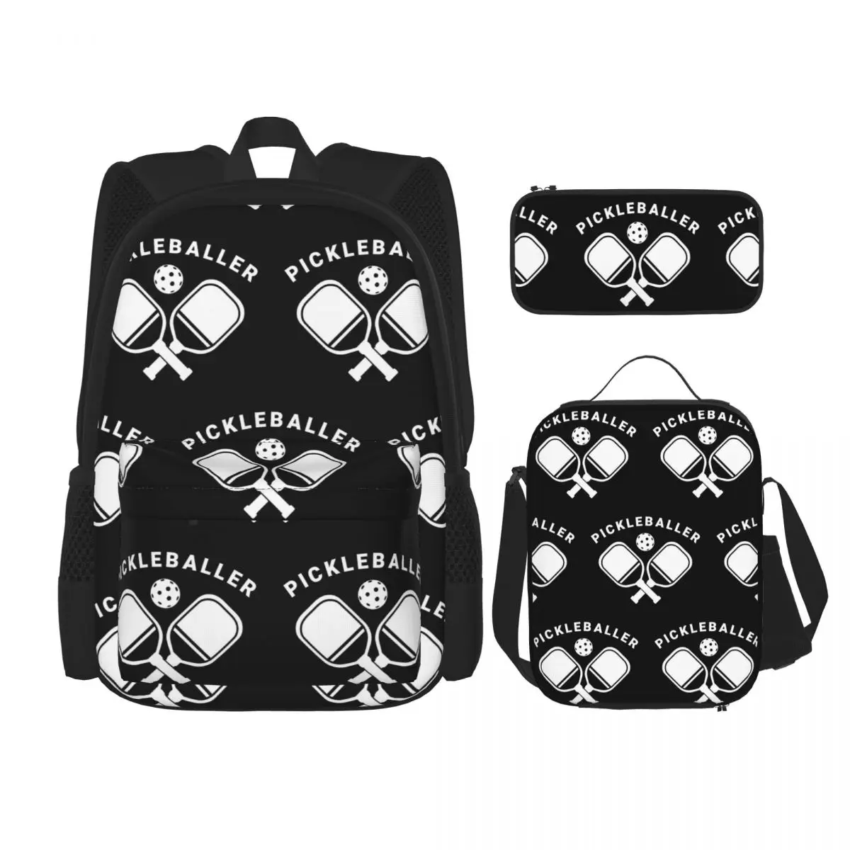 Fun Pickleball Apparel Pickleballer Backpacks Kids Bookbag School Bags Rucksack Lunch Bag Pen Bag Three-Piece Set