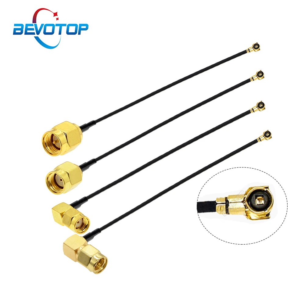 2PCS/lot 4 to SMA Pigtail RP-SMA/ SMA Male to U.fl 4 4 Female Jack WIFI Antenna Extension Jumper RF1.13 Cable Adapter