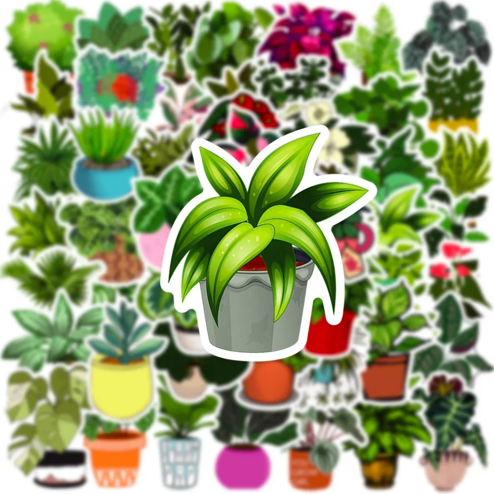 Pegatina de dibujos animados de plantas en maceta, 10/30/50 piezas, decoración de tendencia creativa, impermeable, para monopatín y refrigerador, venta al por mayor