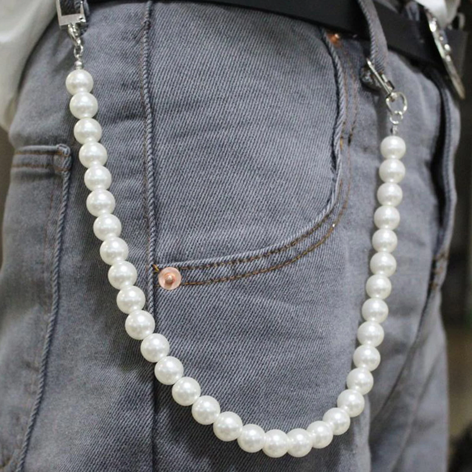 โซ่คาดเอววินเทจ 2 ชิ้น โซ่โลหะประดับมุกเก๋ไก๋ สำหรับตกแต่งกางเกง สไตล์ฮิปฮอป