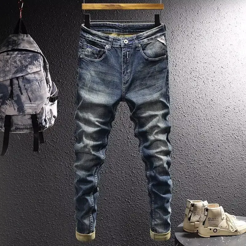 High-end Luxury Man Clothes Autumn Winter Retro Slim-fit Elastic Trendy Jeans Men's Pants 2026 New Casual Straight Trousers Men