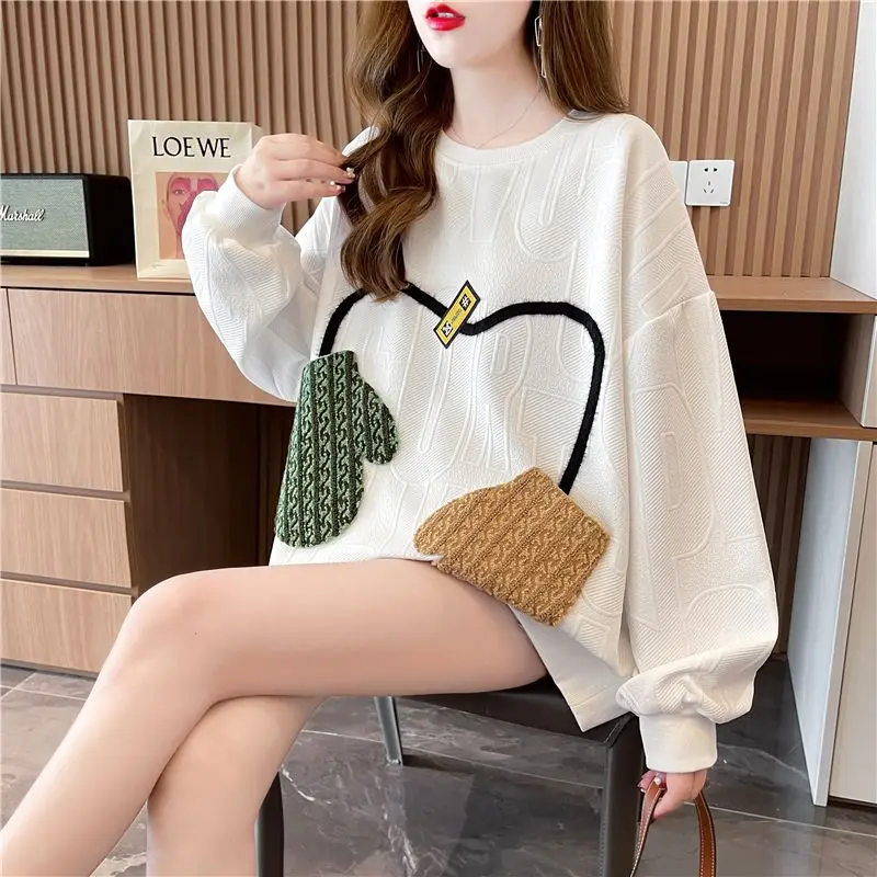 Print Loose Youth All-match Hoodies Sweatshirts Spring Autumn New Solid Street Casual Pullovers Vintage Fashion Women Clothing