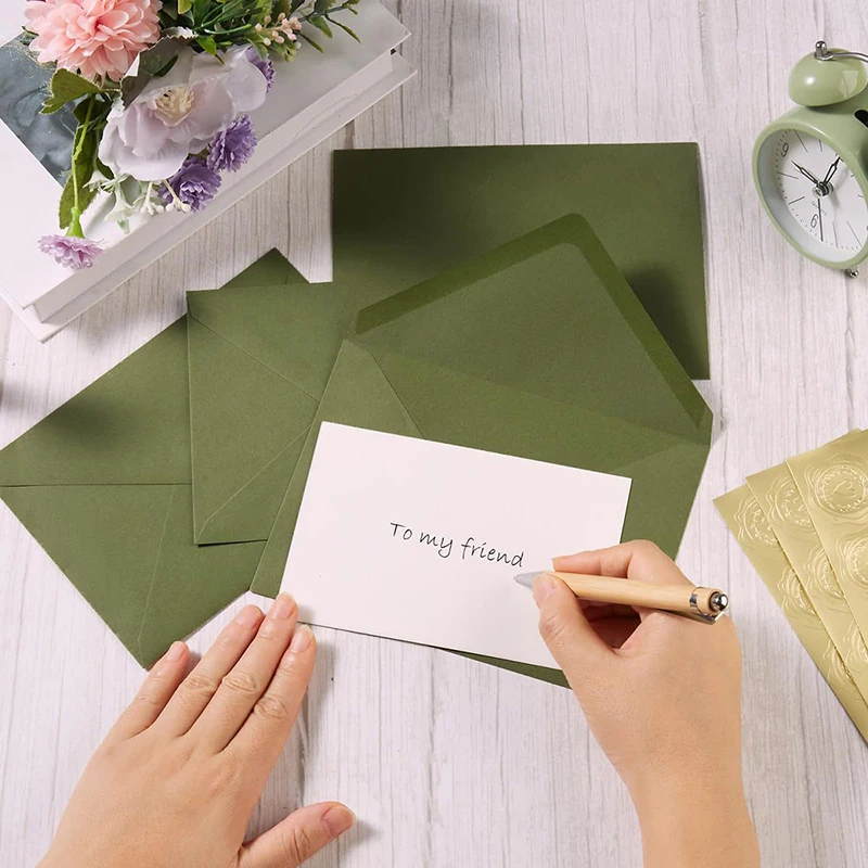50pcs/lot A7 Envelopes Olive Green Business Supplies 120g Paper Invitations Postcards Letter Giftbox Packing Wedding Stationery