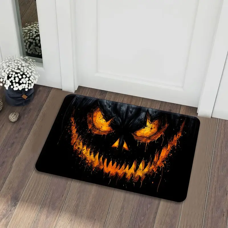 VIKAMA Dark Ink Splash Pumpkin Horror Doormat Non Slip Quick Dry Porch Floor Mat Gothic Spooky Halloween Party Home Decor Rug