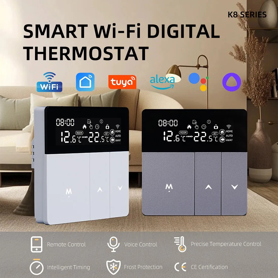 EU 86 Type WiFi Smart Thermostat CE Certified Wall Mount Temperature Controller for Water Electric Heating Gas Boiler