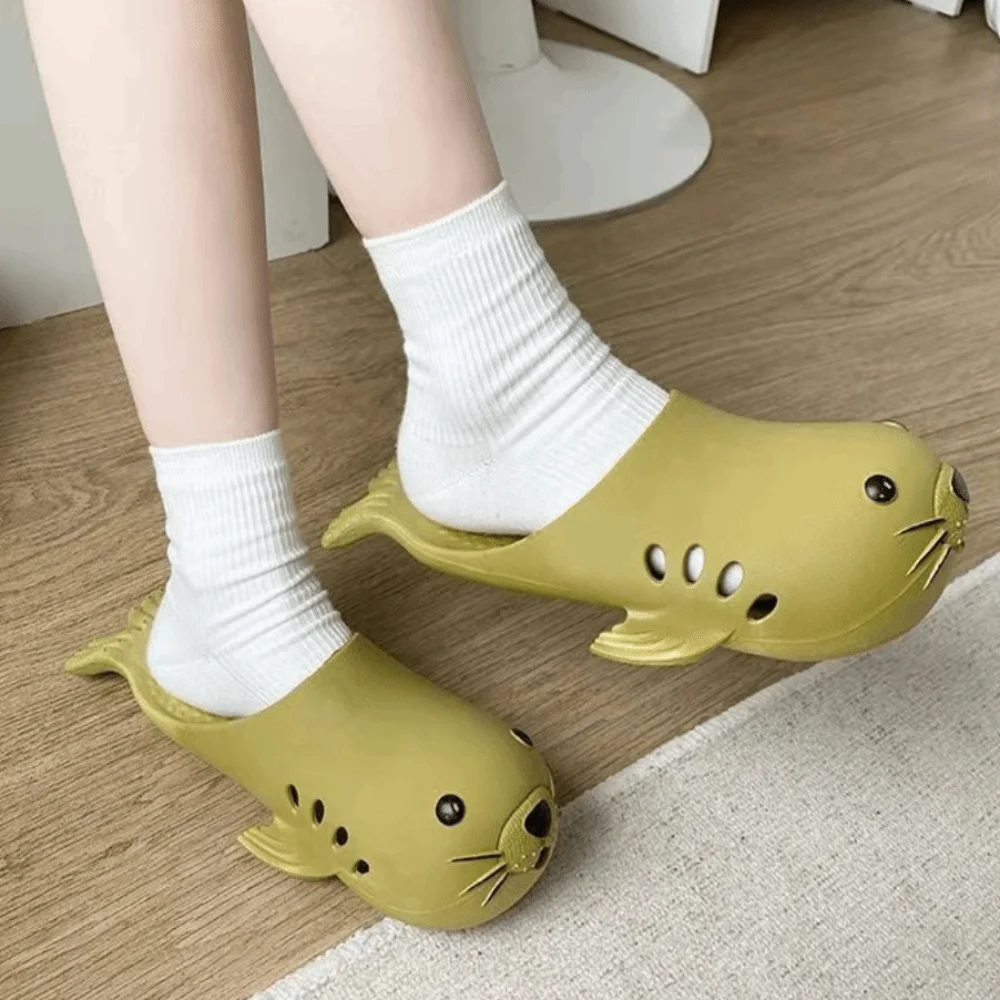 Funny Cartoon Cute Seal Women Slippers Candy Color Anti-slip Summer Sandals Soft Realistic Beach Sandals Everyday Wear