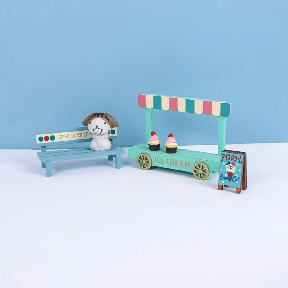 Wood Miniature Ice Cream Cart Gift Doll Accesoories Dollhouse Dollhouse Scene Model Multicolor DIY Mini Bench Billboard