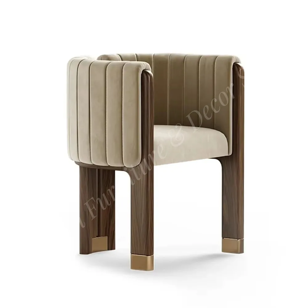 Solid Wood Camel Velvet Upholstered Modern Lounge Leisure Accent Chair for Living Room and Warehouse Use