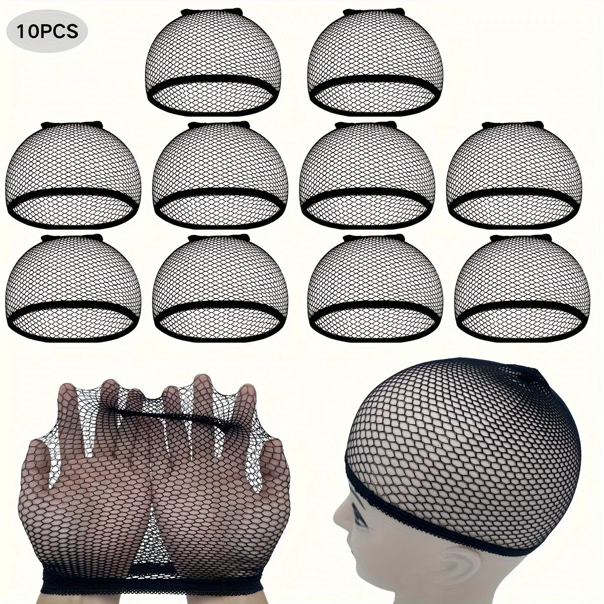 

10pcs， Male and female adult elastic durable mesh wig cap, closed hair net, used for wig making, black hair net set, hair care accessory set