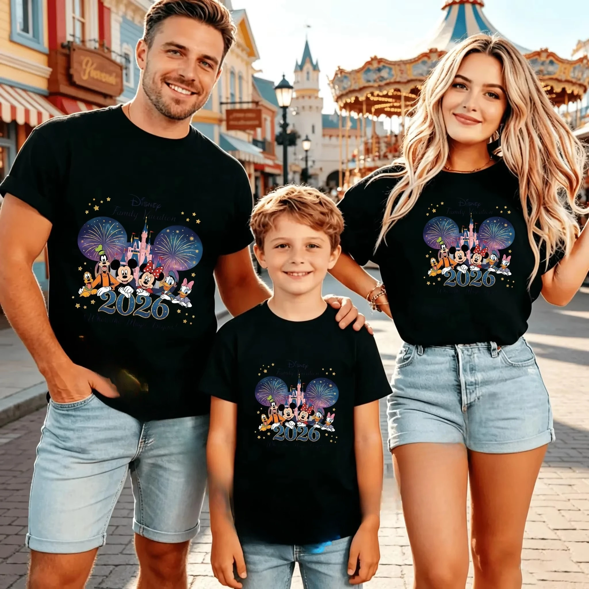 2026 new Family Vacation Magic Castle T-shirt with Cartoon Mouse Pattern Shirt for the Whole Family with Magic Waiting Theme