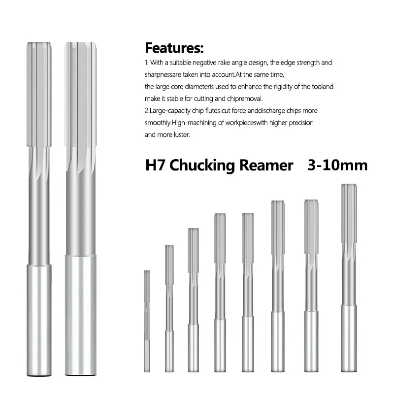 CMCP HSS H7 Machine Reamers Set 4/5/8pcs 3-10mm Straight Shank Chucking Reamer Metal Cutter Tool Straight Reamer