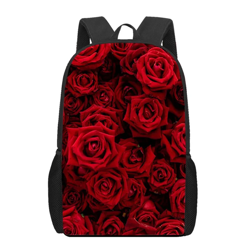 Sac à Dos d'École Coloré avec Impression 3D de Fleur Rose, Cartable de Voyage pour Enfant Garçon et Fille, Adolescent