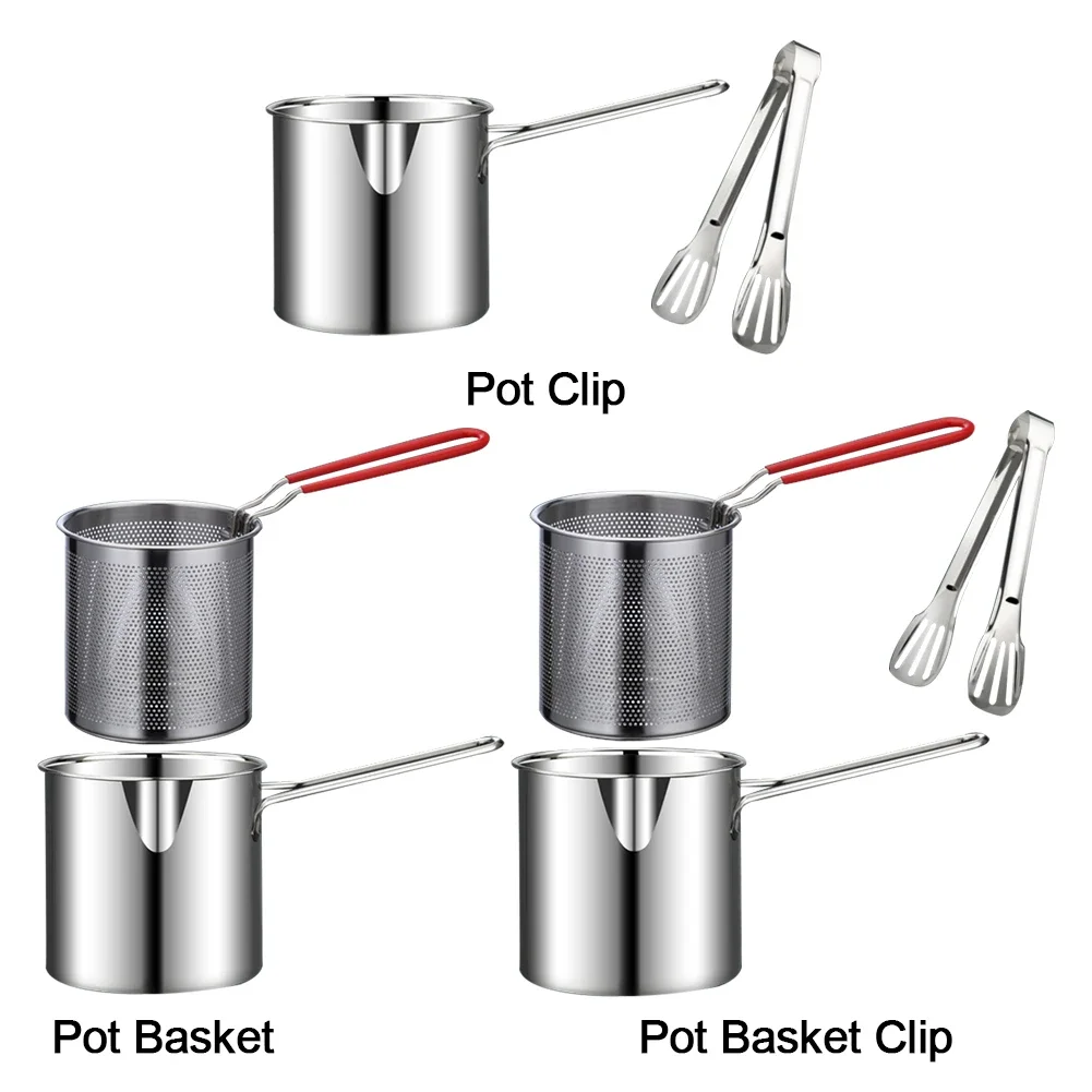 1200ML Portable Cooking Pot with Strainer Basket Multipurpose Fries Fryer 304 Stainless Steel for French Fries Chicken Fry