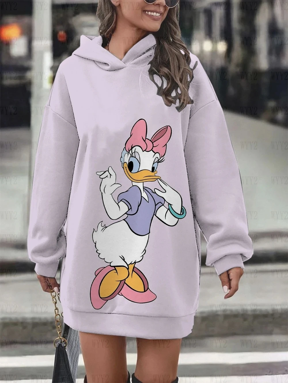 Disney-Vestido de moletom estampado feminino, pato Donald, capuz margarida, moletom fashion, novo