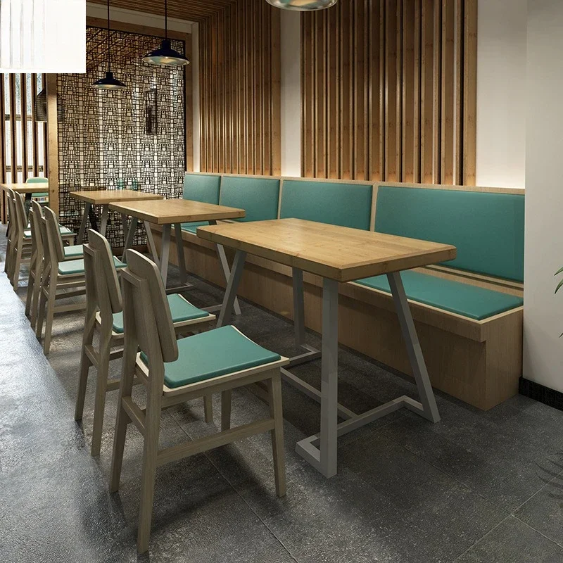 Solid wood dining table and chair combination, chain catering booth sofa, solid wood dining table and chair combination