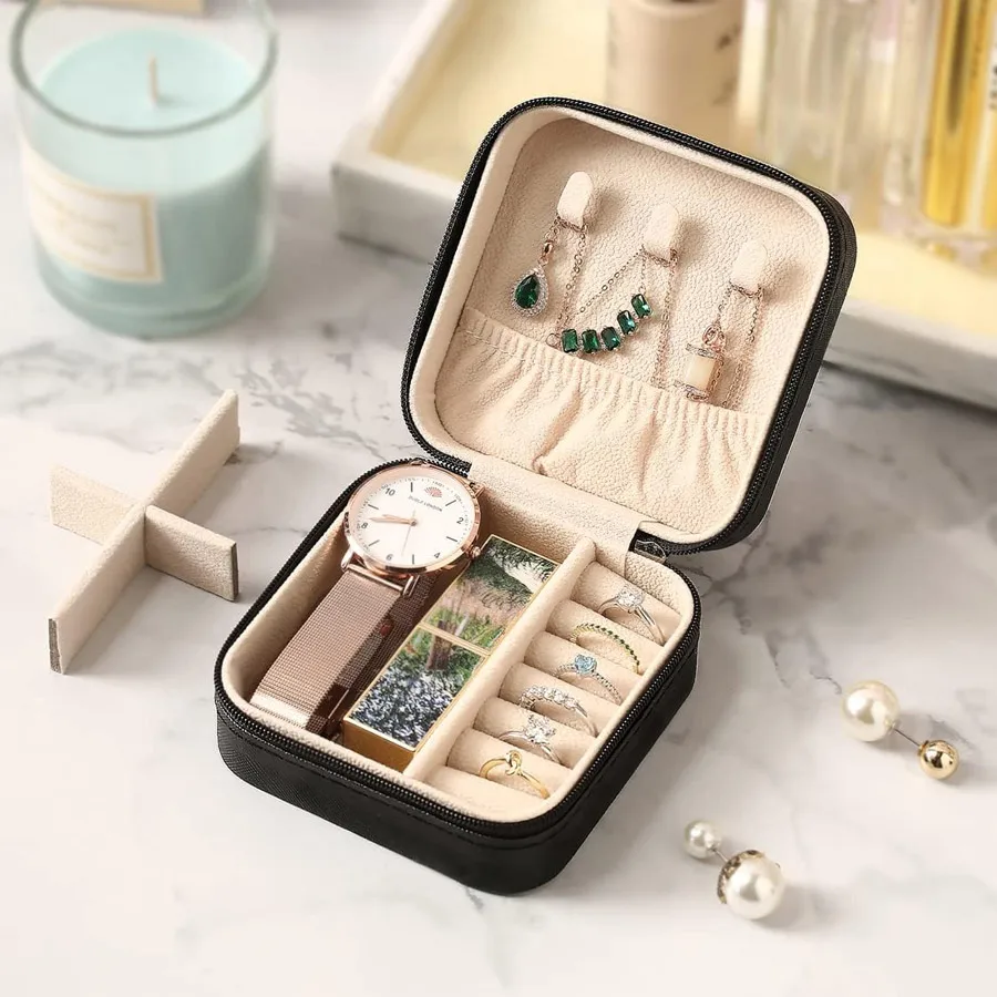 Portable Mini Travel Jewelry Box Small Storage Case for Rings Earrings Necklaces Lipstick Ideal Gift for Ladies Mom Mother's Day