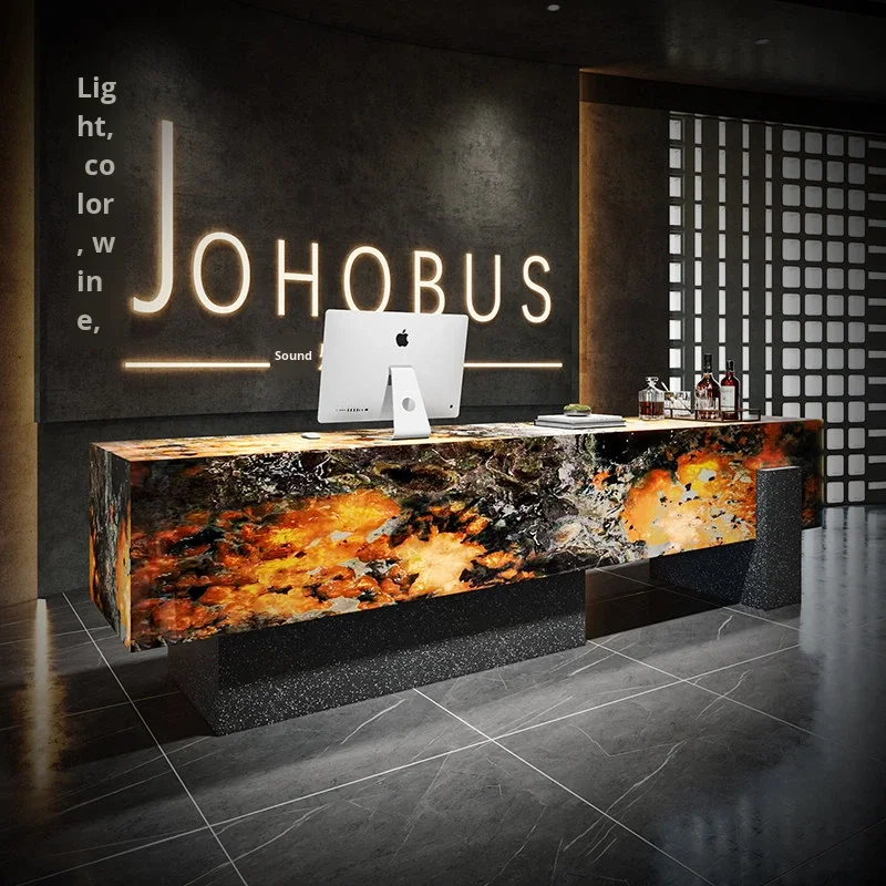 * Customized Slab Light Luxury Style Complete Set Reception Desk for Hotel Lobby & Club High-end Bar Table