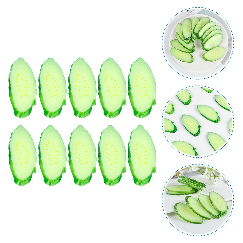 10 Pcs Simulation Cucumber Slice Artificial Lifelike Green Vegetable Models Decor Props for Home Party Shop Photo Restaurant