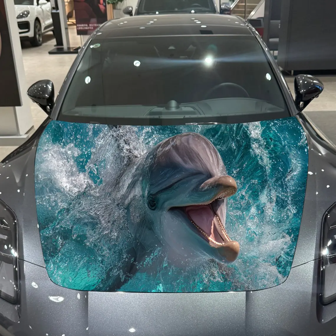 

Splash Dolphin Playful Charm Thrill PVC Car Hood Wraps, Self-Adhesive Waterproof Car Bonnet Decal Sticker, Car Decoration Protec