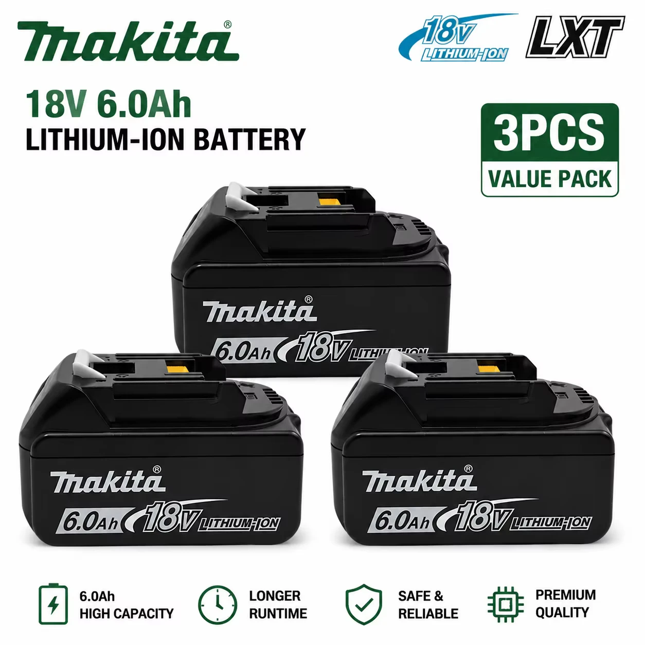 Makita Original 18V Akku-Ladegerät Wiederaufladbarer Akku für Elektrowerkzeuge 5,0Ah 6,0Ah Kompatibel mit Bl1850B Bl1860B