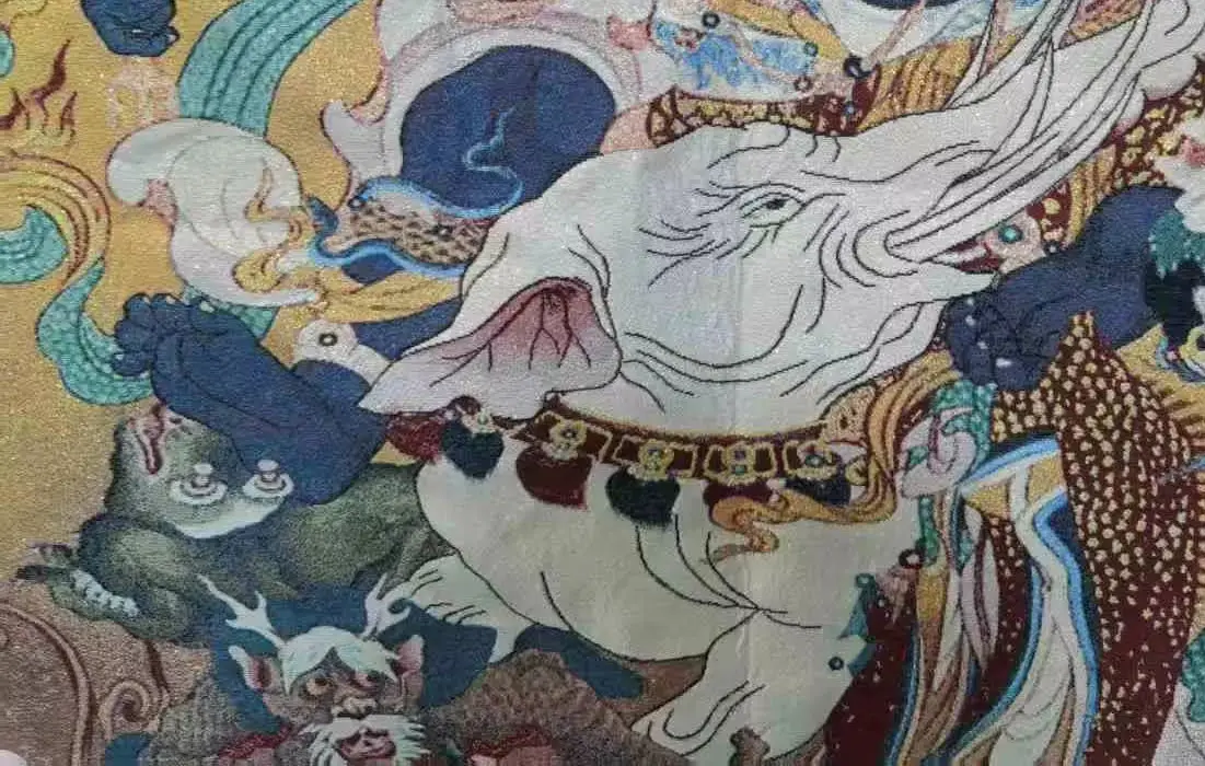 Old Thangka Silk Embroidery brocade Nepal Step Throwing King Kong Mingwang Dharmapala Town House