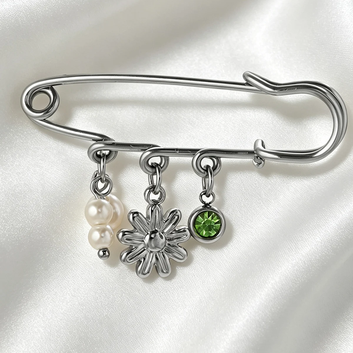1 Stück Edelstahl-Blumen-Strass-Brosche mit Quaste, fester Kleidungsclip, Taillenschnalle, Knopfverschluss, Hosenbein-Dekorationsschmuck