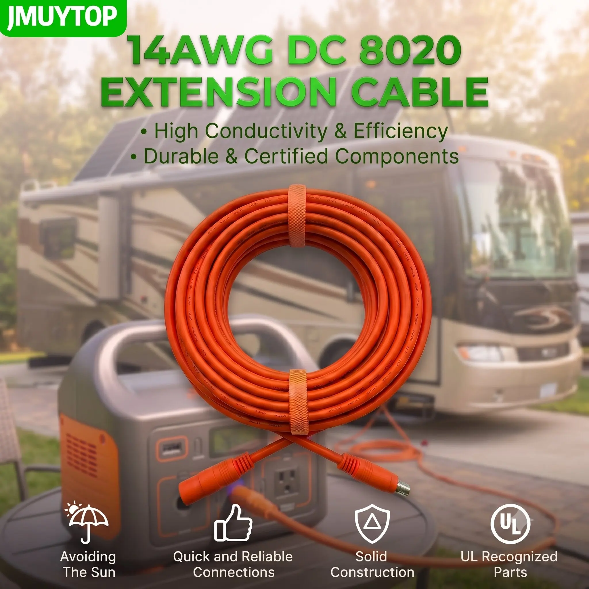 JMUYTOP For Jakery protable power station DC 8020 14AWG Extension Cable Female to male dc8020 Connector For Explorer pro plus