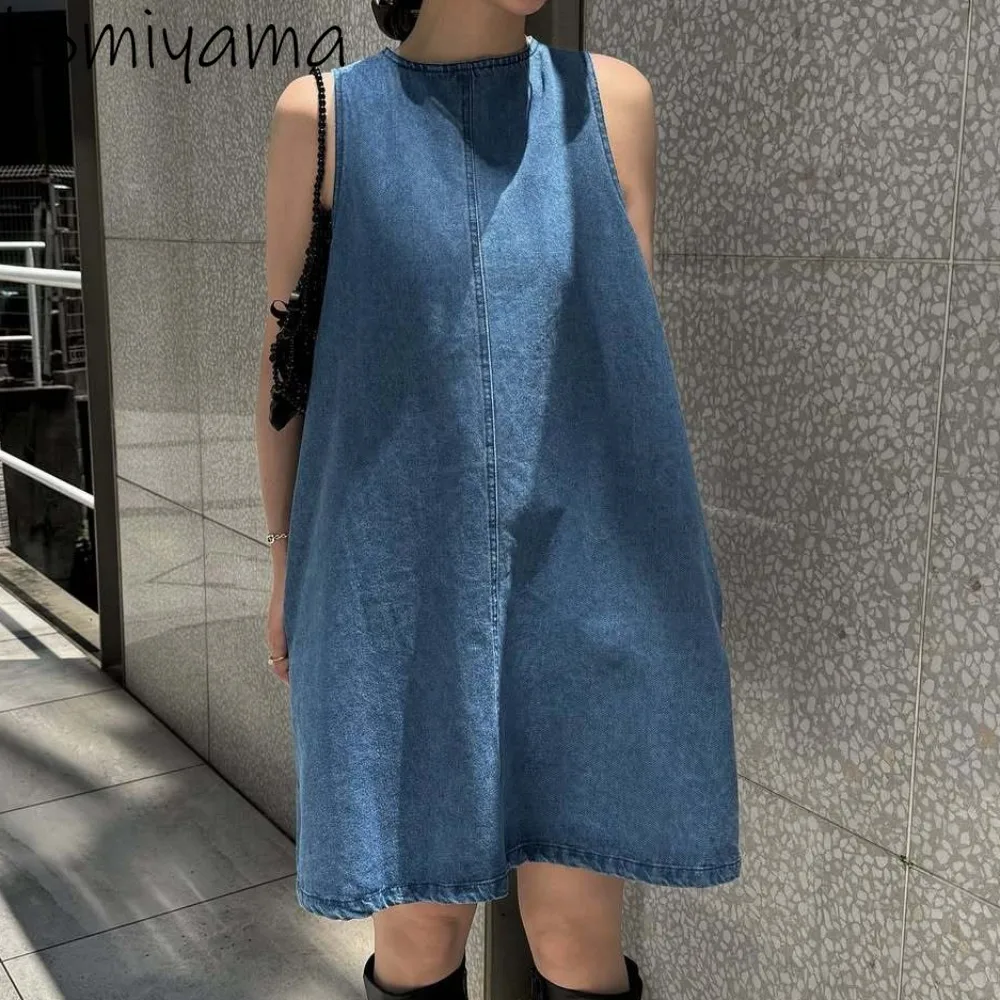 

Lace-up Bow Woman Tank Dress Japan Denim 2025 Vestidos O-Neck Sleeveless Vest Dresses Loose Robe Fashion Casual Ropa De Mujer