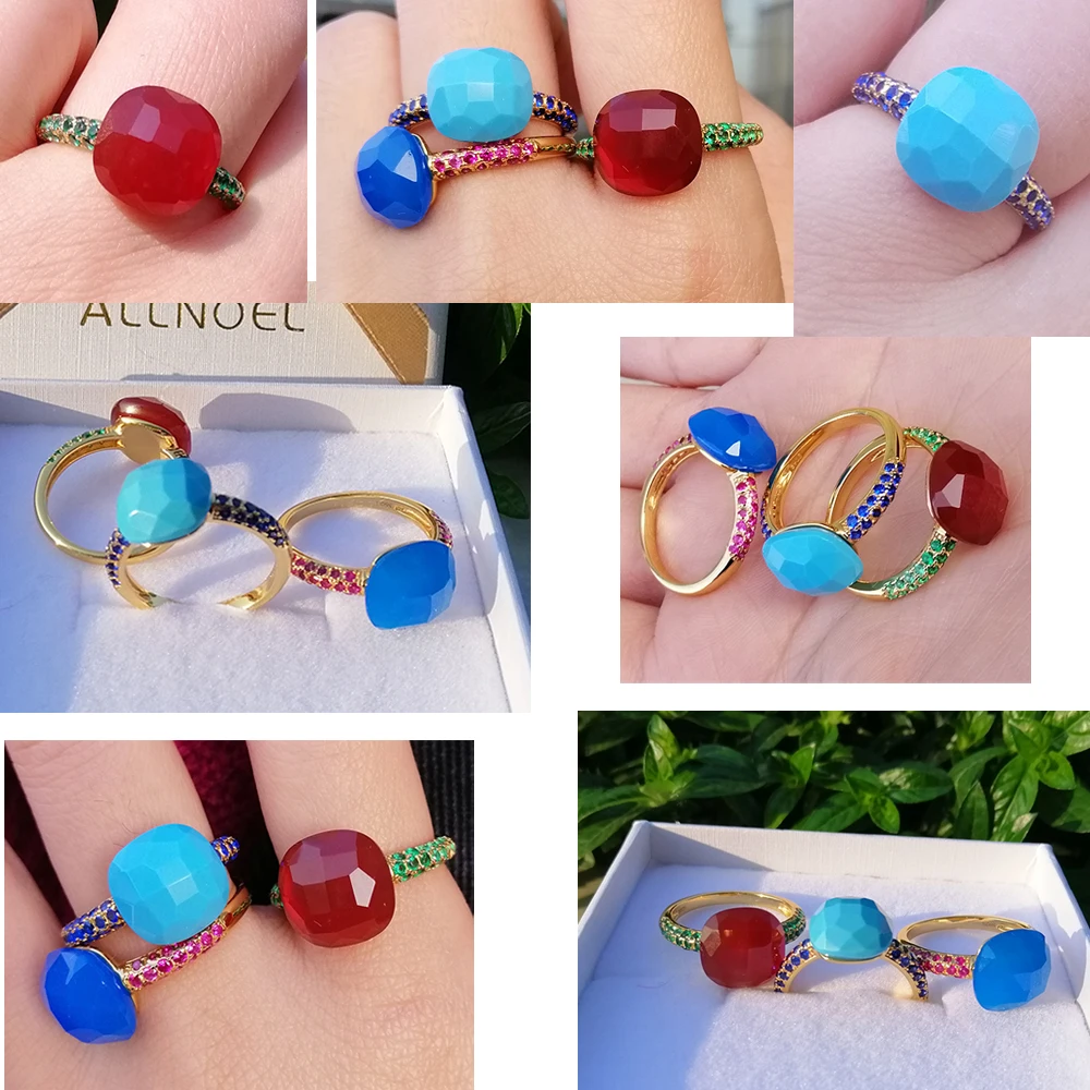 ALLNOEL 925 Sterling Silver Rings Finger For Women Candy Style Colorful Crystal Red Blue Onyx Engagement Gift Fine Jewelry