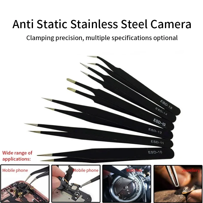

Антистатические пинцеты из нержавеющей стали ESD, прецизионное обслуживание, промышленный ремонт, изогнутый инструмент, ручной инструмент для домашней работы