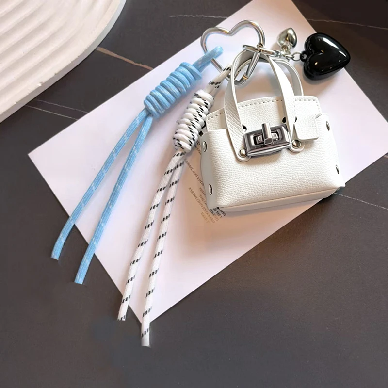 Mini Coin Purse Bag Pendant Cute Square Handbag Earphone PU Leather Creative Car Key Chain Pendant Decoration Multi-functional