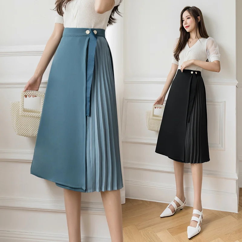 One-piece Skirt Women Elegant High Waist A Line Street Office Ladies Skirts Fashion 2022 Casual Black Chic Long Skirt