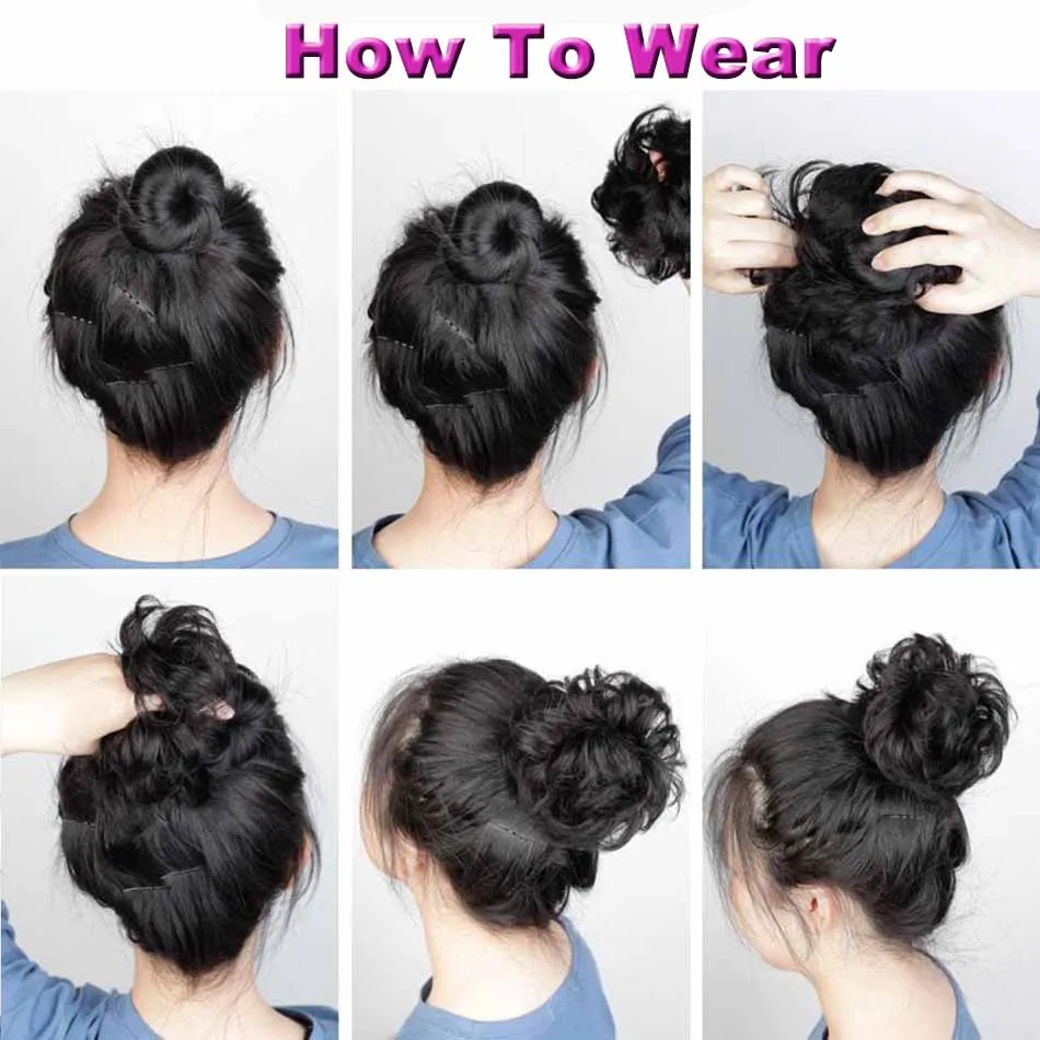 Straight Synthetic Messy Bun Hair Piece Natural Looking Chignon Hair Extension With Mini Rubber Band Scrunchies Donut Wig Hair