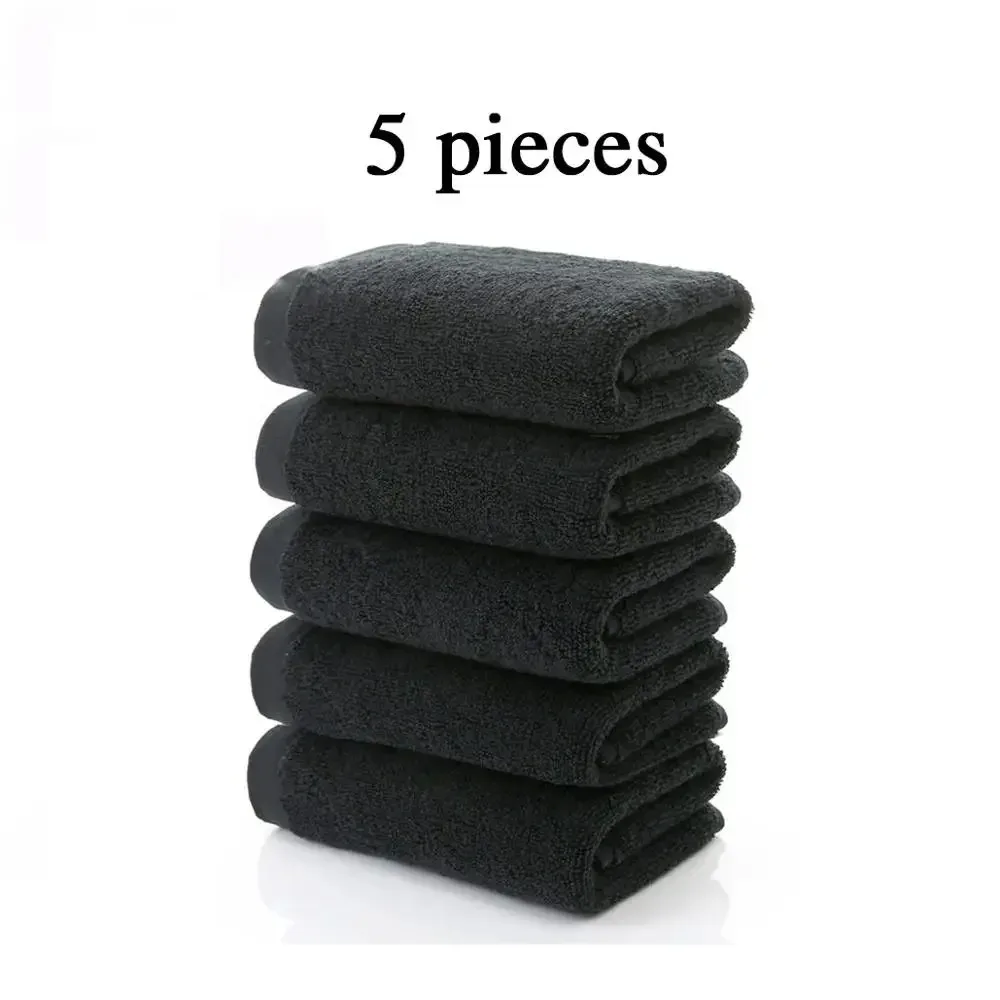 5 pieces 35x75cm 100% Cotton Black Face Towel Set No Fading Hand Towels for Men