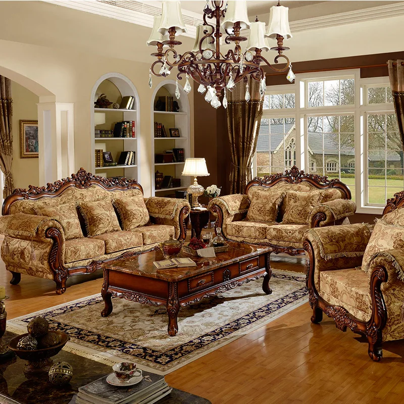 European Sofa 123 Combination Living Room Solid Wood American Country High-end Fabric Sofa Size Apartment Luxury Furniture