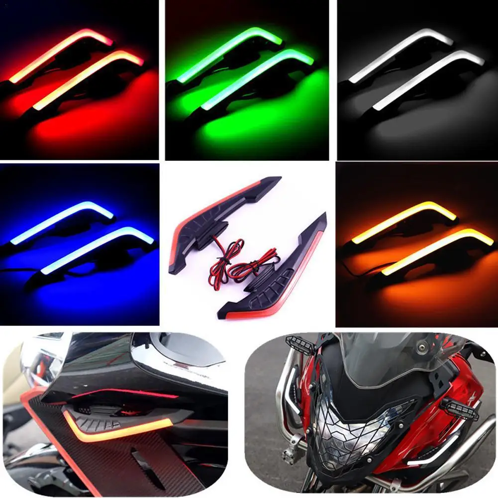 Motorcycle Front Side Spoiler Winglets Aerodynamic Wing With LED Lights For Motorcycles, E-bikes, Scooters Decoration Sticker