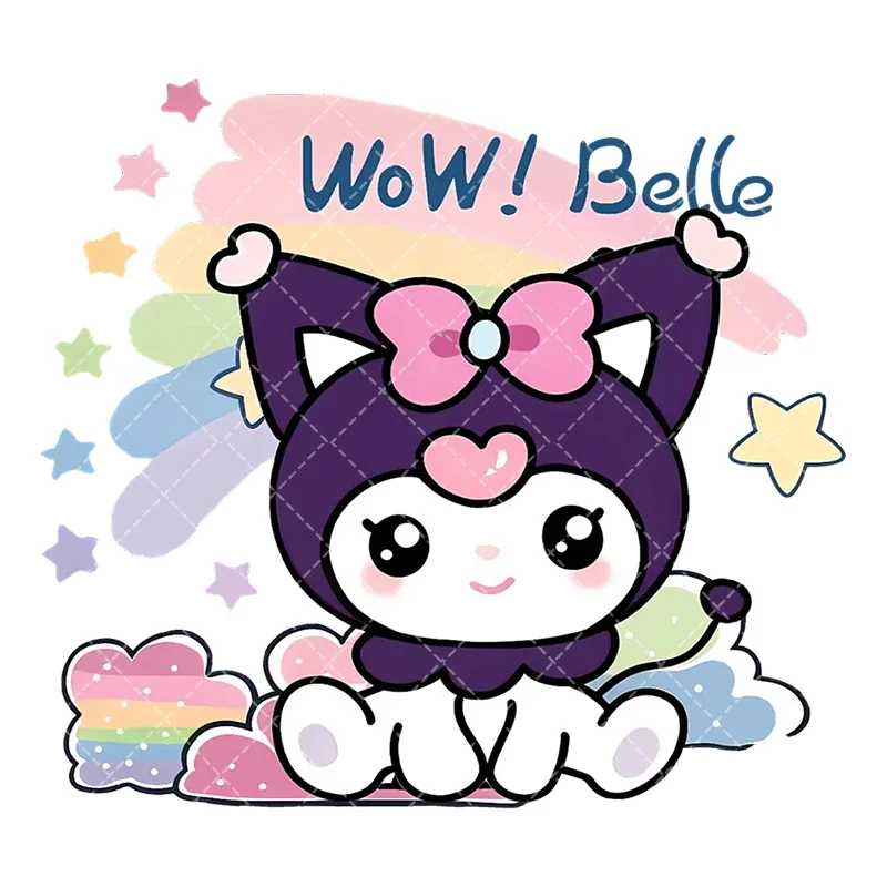 

15cm Sanrio Hot Kuromi Heat Transfer Stickers Iron On Clothes DTF Pinted Vinyl Thermal Appliques Washable T-Shirt Decal