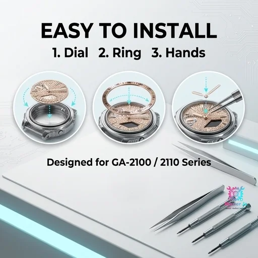 Premium Waffle Textured Metal Dial 3 In 1 Mod Kit BGW9 Glow In Dark Dial For CASIO GA2100 Watch Faceplate Hands Casioak Mod view 3