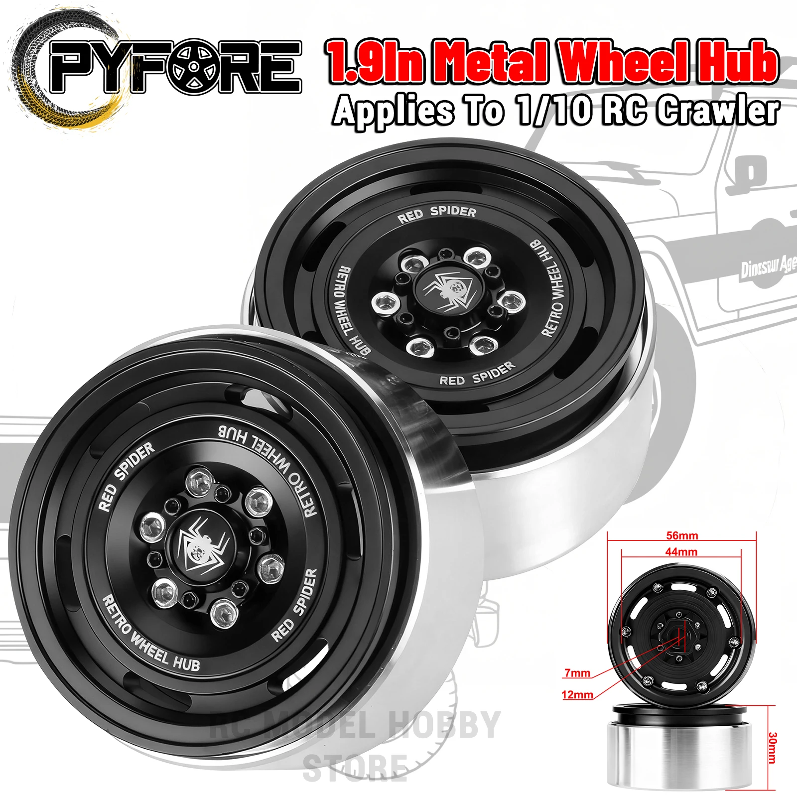 

PYFORE 1,9 дюйма, металлические шины втулки колеса из алюминиевого сплава, 4 шт., 56*30 мм, шестигранный адаптер 12 мм для 1/10 радиоуправляемой модели автомобиля, аксессуары для гусеничных машин