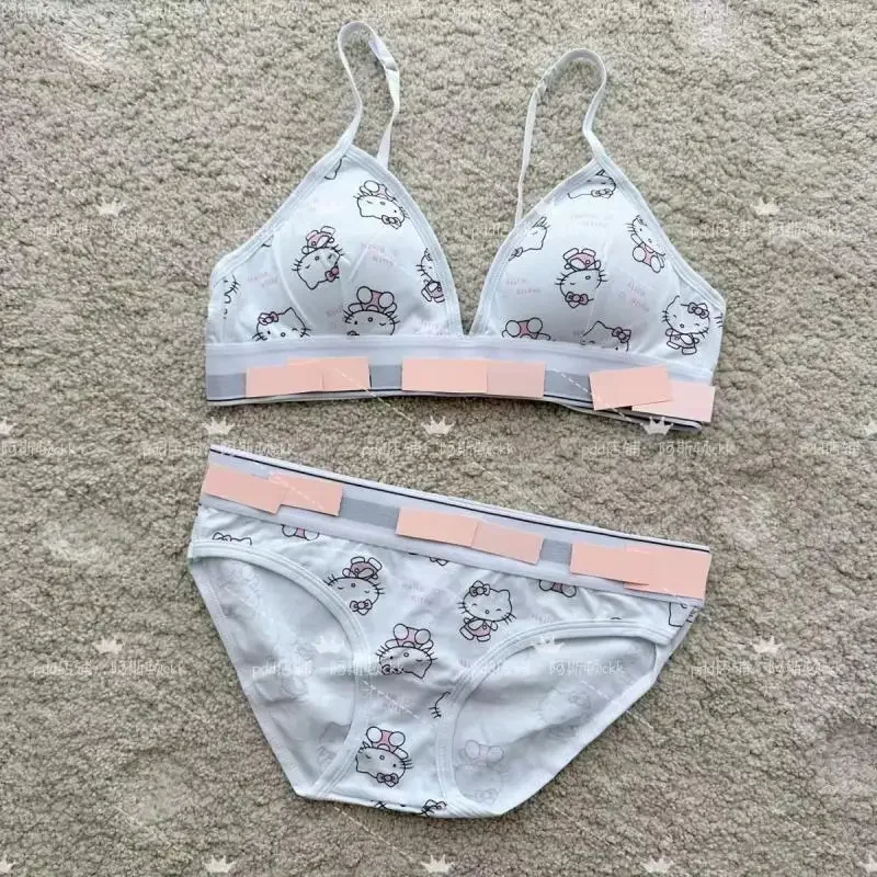 Miniso Lovers Underwear Set Sanrio Cartoon Hellokitty White Colour Elastic Sling Lingerie Sexy Bar Girls Women Underwear Gifts