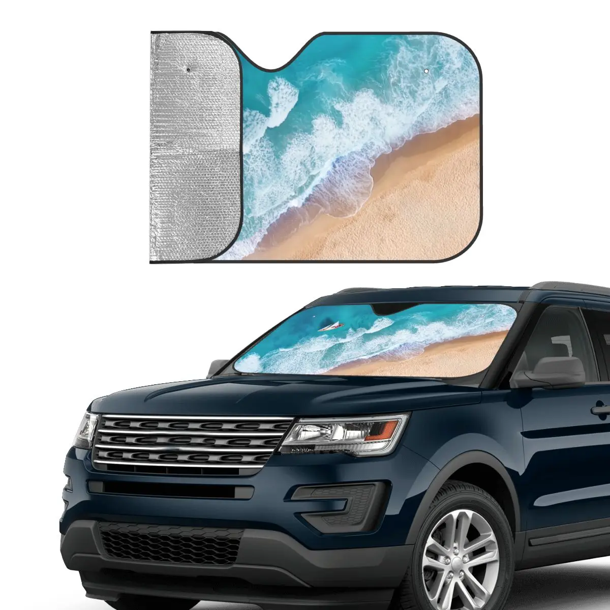 Waves Yachts Personality Sunshade Windscreen 70x130cm Sea Beach Scenery Foils Car Sunshade Car-styling