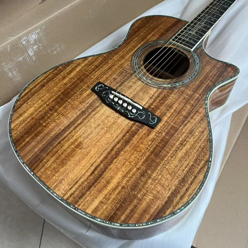 OM Acoustic Guitar Solid Top Luxury Large Vase Neck Abalone Shell Pattern KOA Body Exquisite Delivery Included Hot 2026