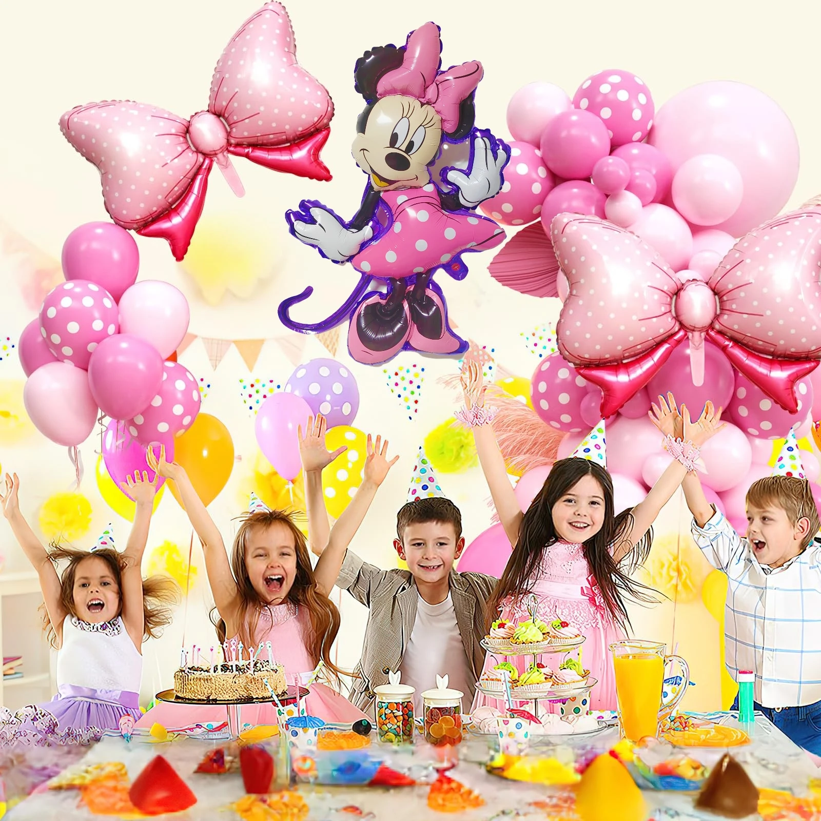 120PCS Minnie Mouse 40 inch Pink Bow Aluminum Mold Balloon Garland Arch Set Girls Princess Birthday Party Baby Shower Decoration