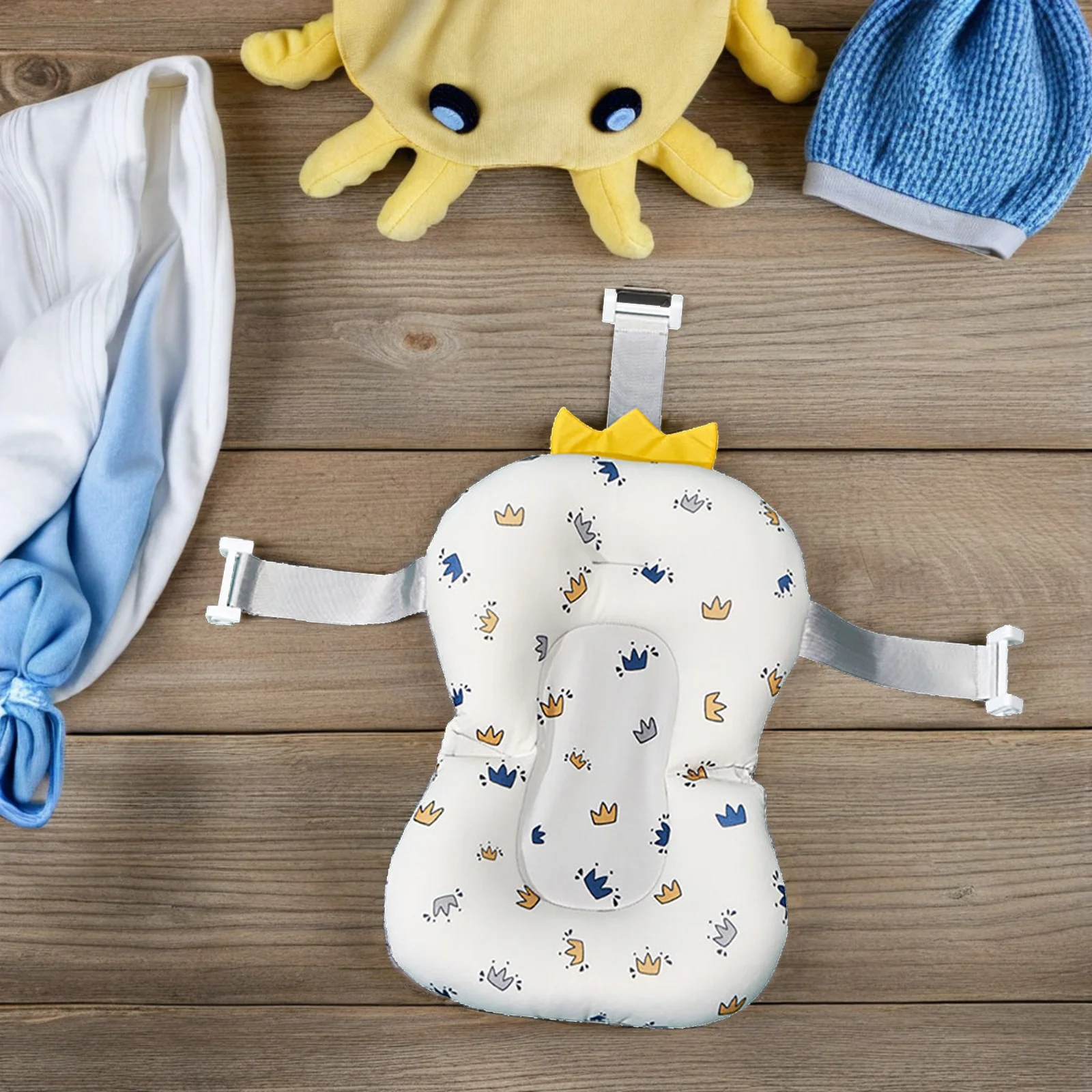 

Baby Bath Cushion Support Mat Non Slip Head Neck Back Protection Easy Install Store Crown Pattern Simple Color